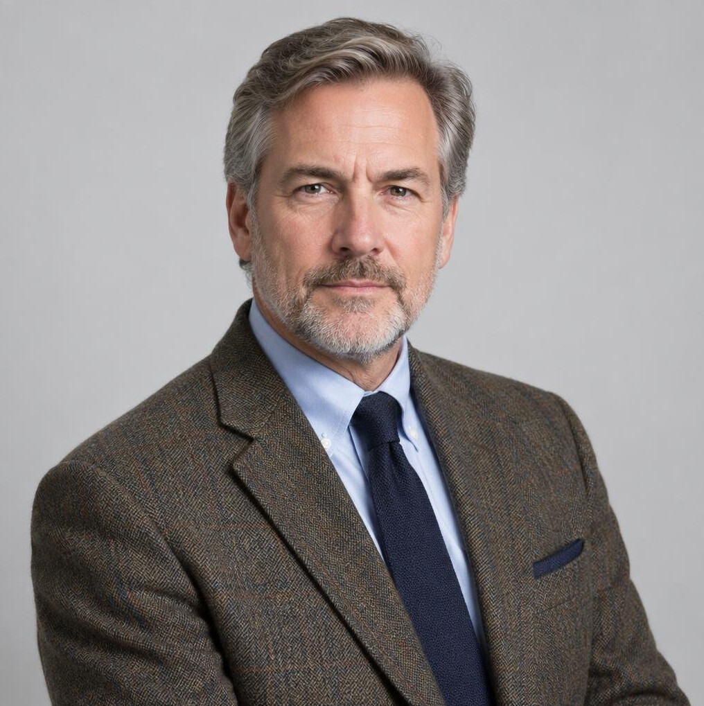 Studio portrait of a senior man editor-in-chief